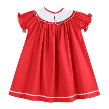Load image into Gallery viewer, Red Santa Smocked Ruffle Bishop Dress
