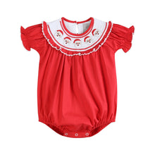 Load image into Gallery viewer, Red Santa Smocked Ruffle Romper
