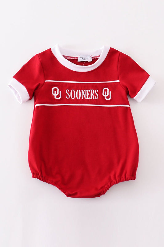 Red sooners embroidery boy bubble - Abbies Place