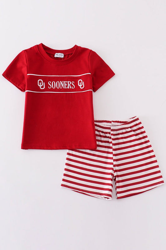 Red sooners embroidery boy set - Abbies Place