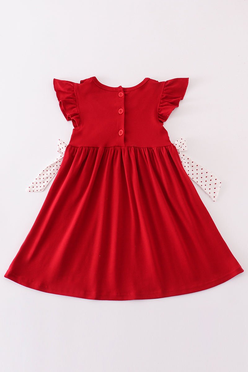 Red sooners embroidery girl dress - Abbies Place