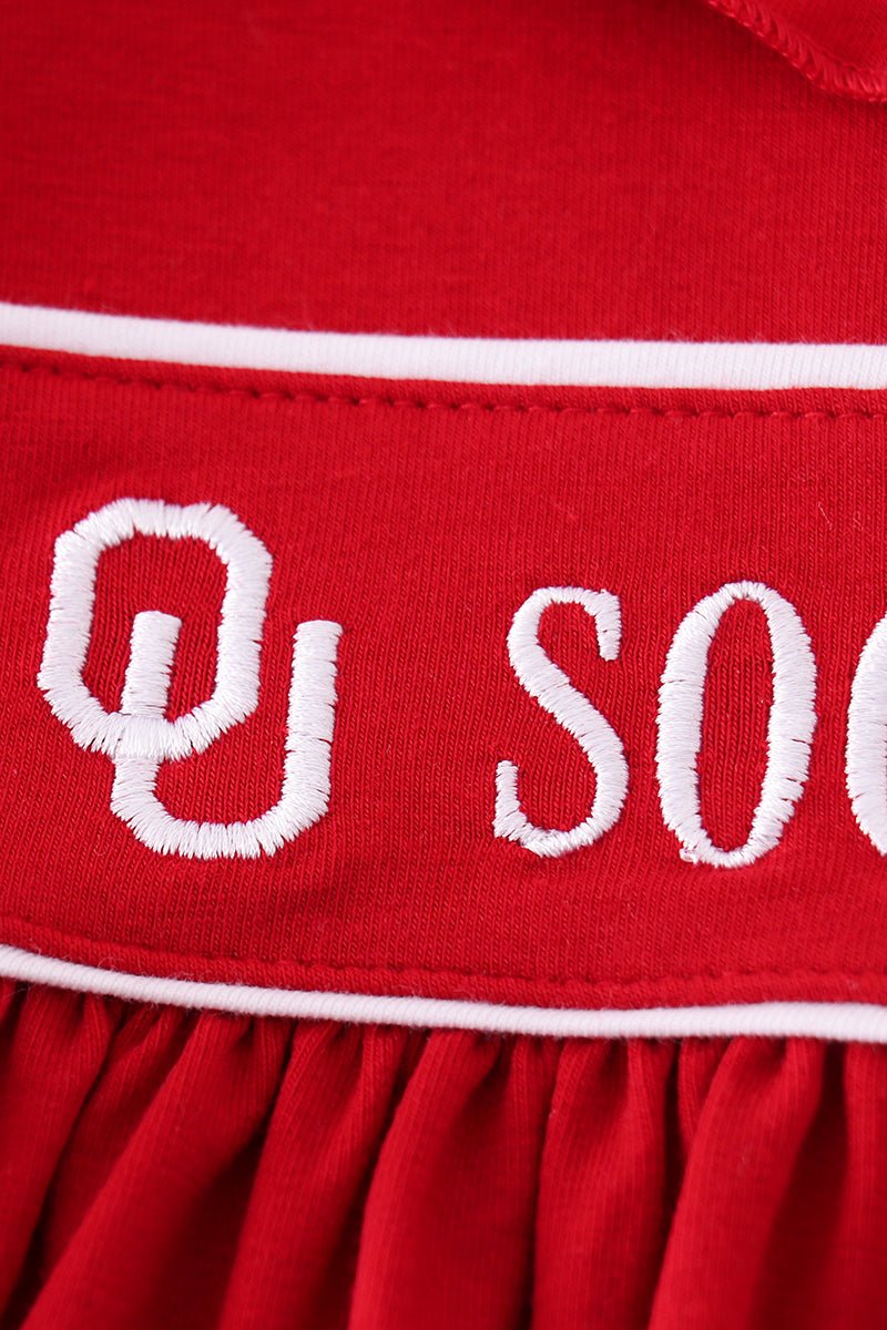 Red sooners embroidery girl dress - Abbies Place