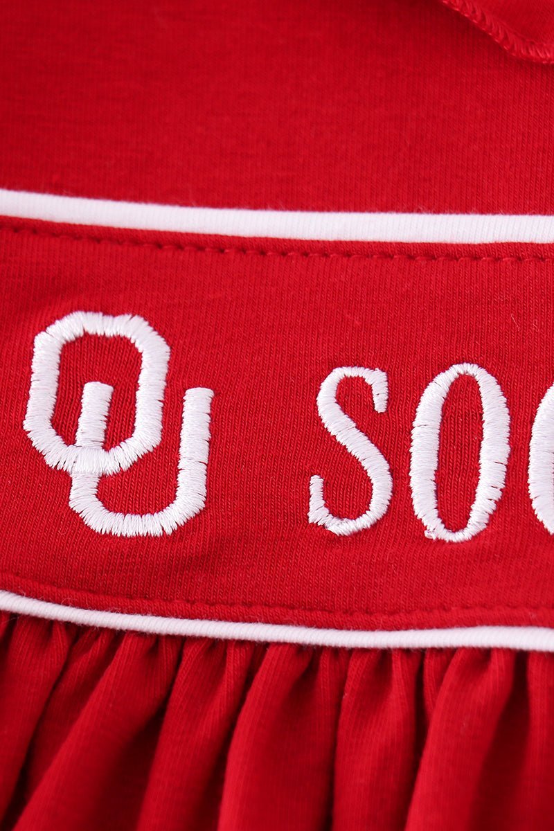 Red sooners embroidery girl dress - Abbies Place