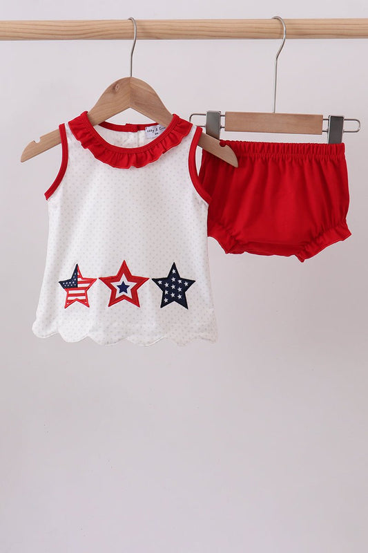 Red star applique ruffle bloomer set - Abbies Place