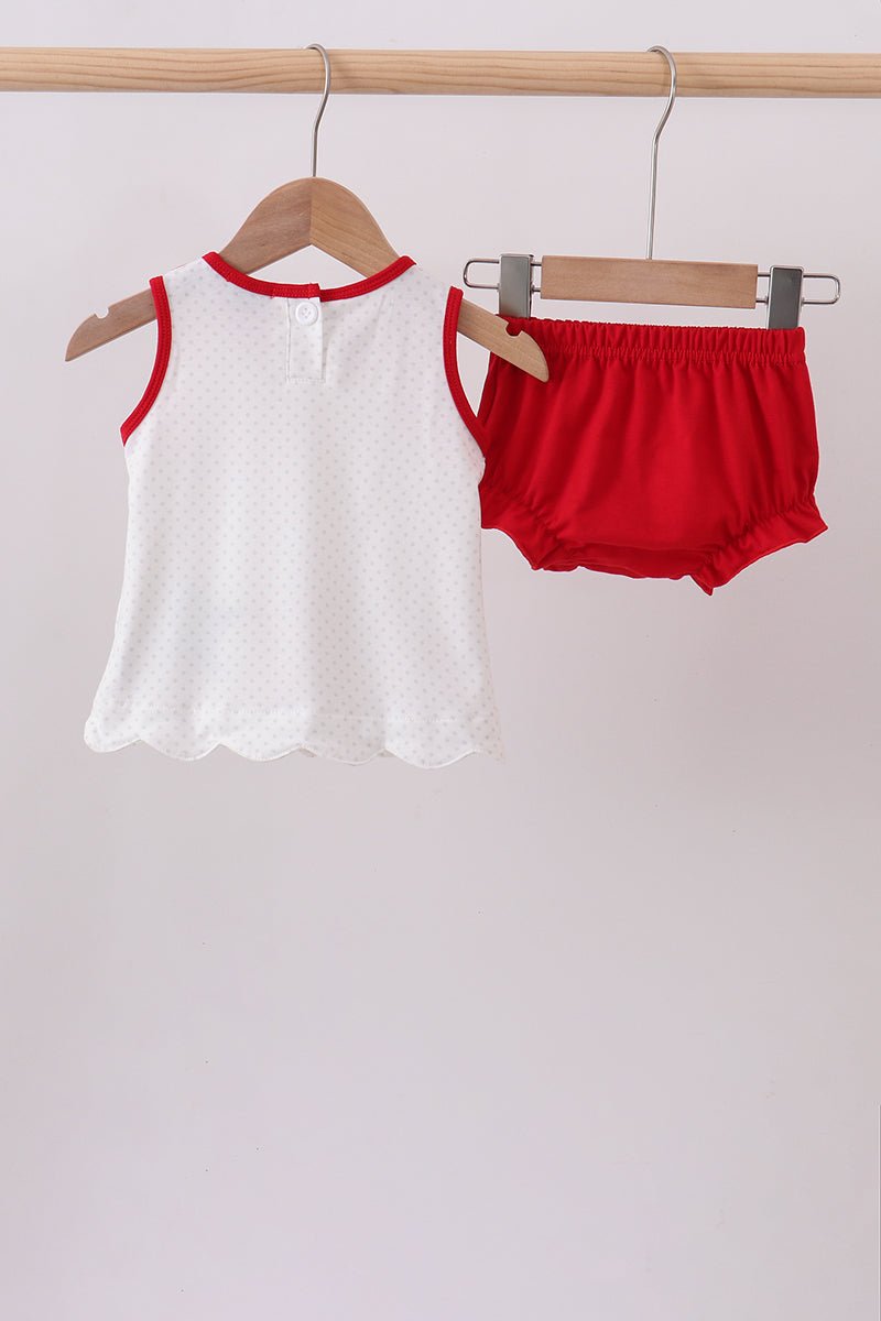 Red star applique ruffle bloomer set - Abbies Place