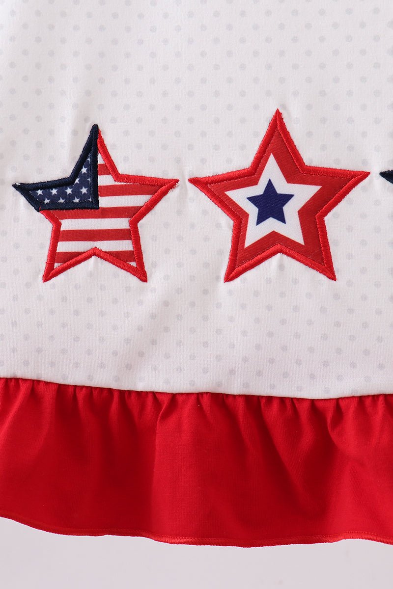 Red star applique ruffle dress - Abbies Place