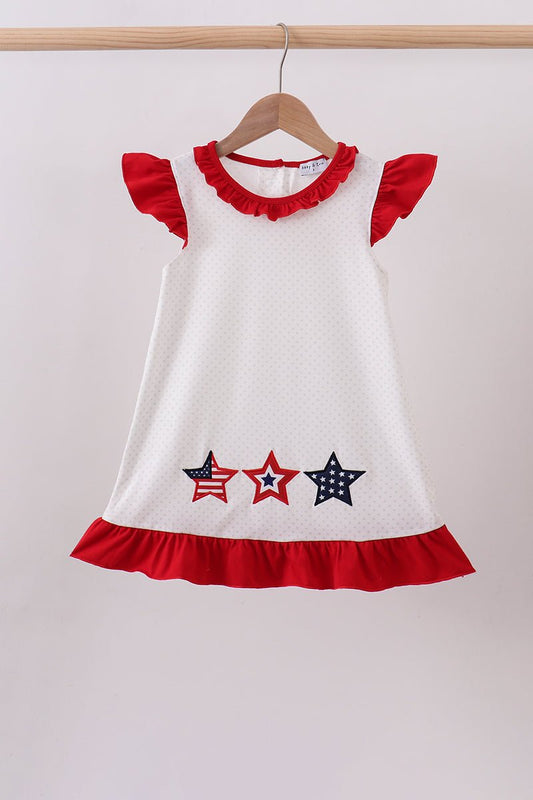 Red star applique ruffle dress - Abbies Place