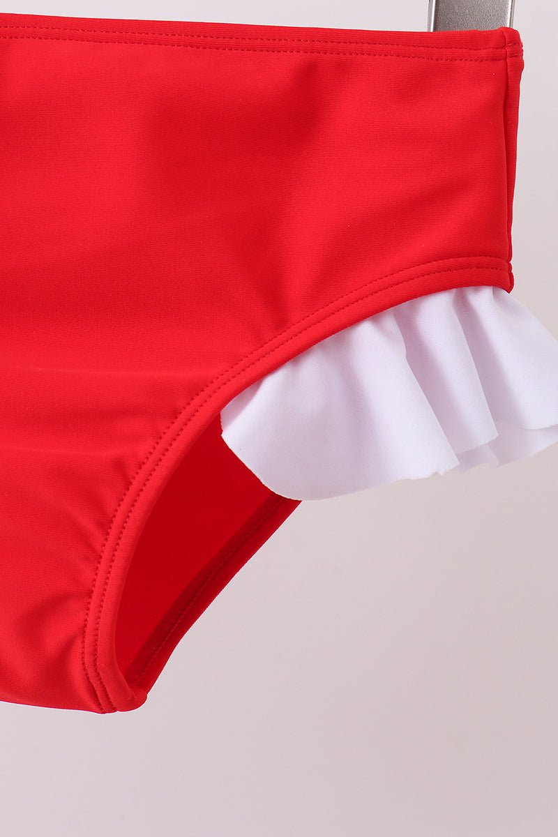 Red star embroidery ruffle 2pc swimsuit - Abbies Place