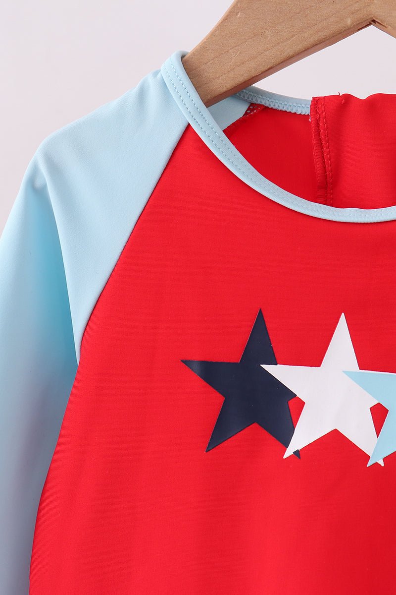 Red star embroidery ruffle rashguard - Abbies Place
