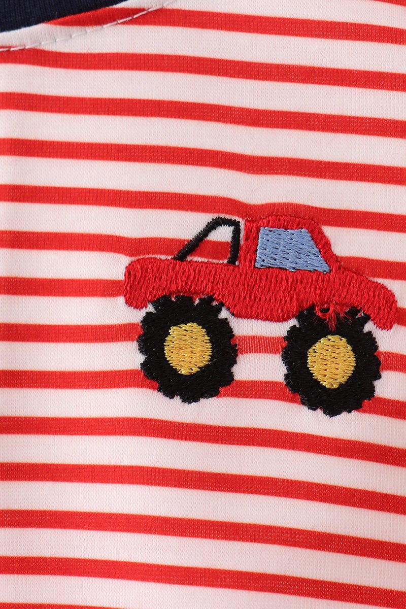 Red Stripe Car Embroidered Bubble - Abbies Place
