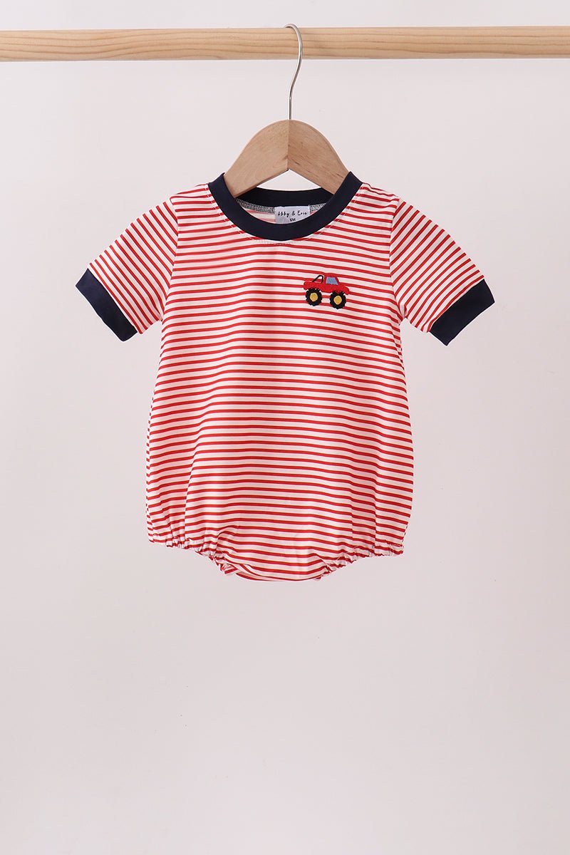 Red Stripe Car Embroidered Bubble - Abbies Place