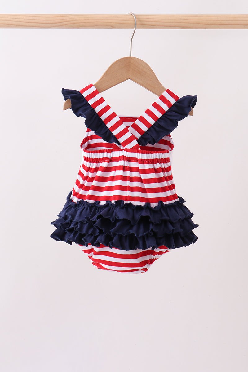 Red stripe flag fireworks embroidery ruffle bubble - Abbies Place