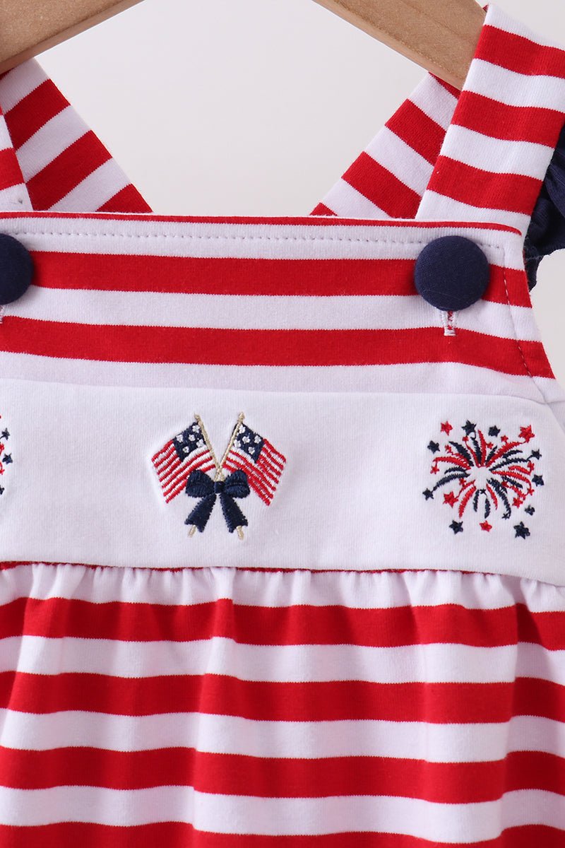 Red stripe flag fireworks embroidery ruffle bubble - Abbies Place