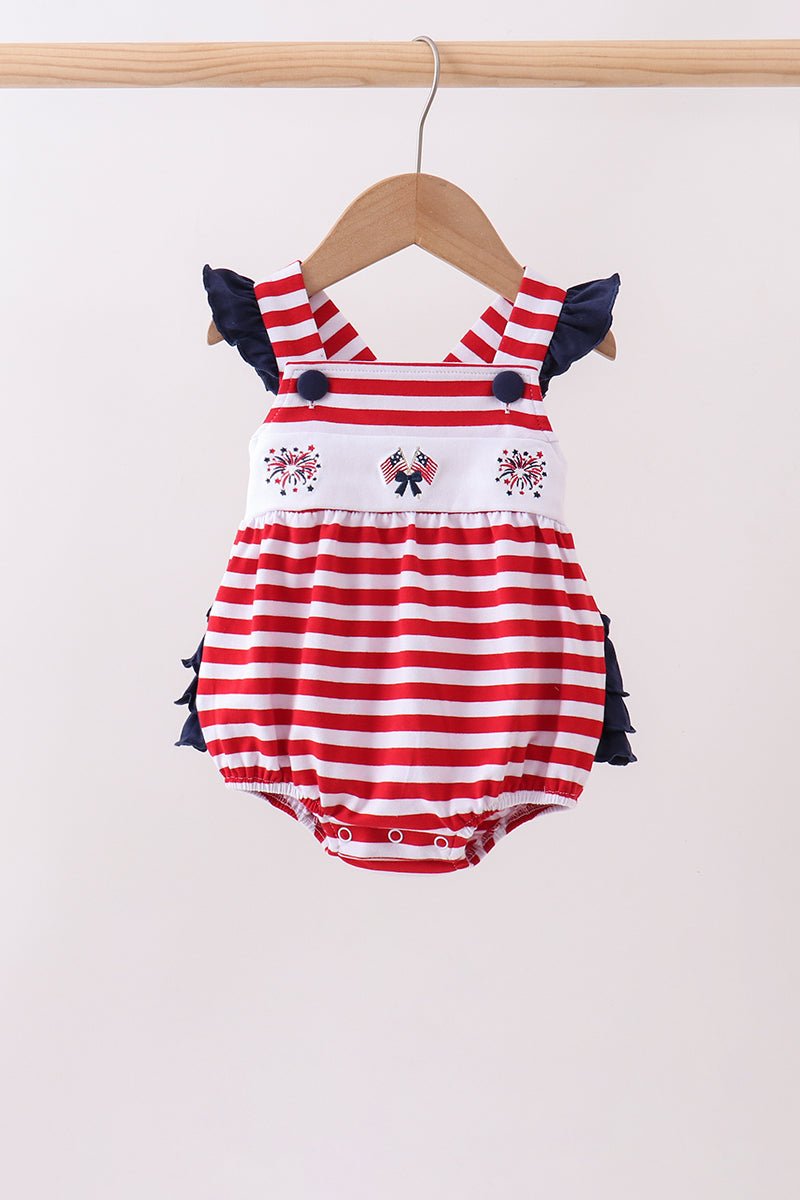 Red stripe flag fireworks embroidery ruffle bubble - Abbies Place