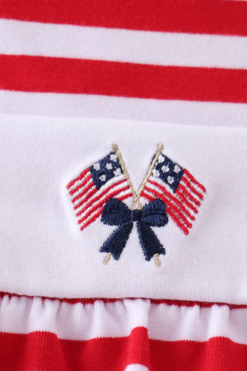 Red stripe flag fireworks embroidery ruffle bubble - Abbies Place