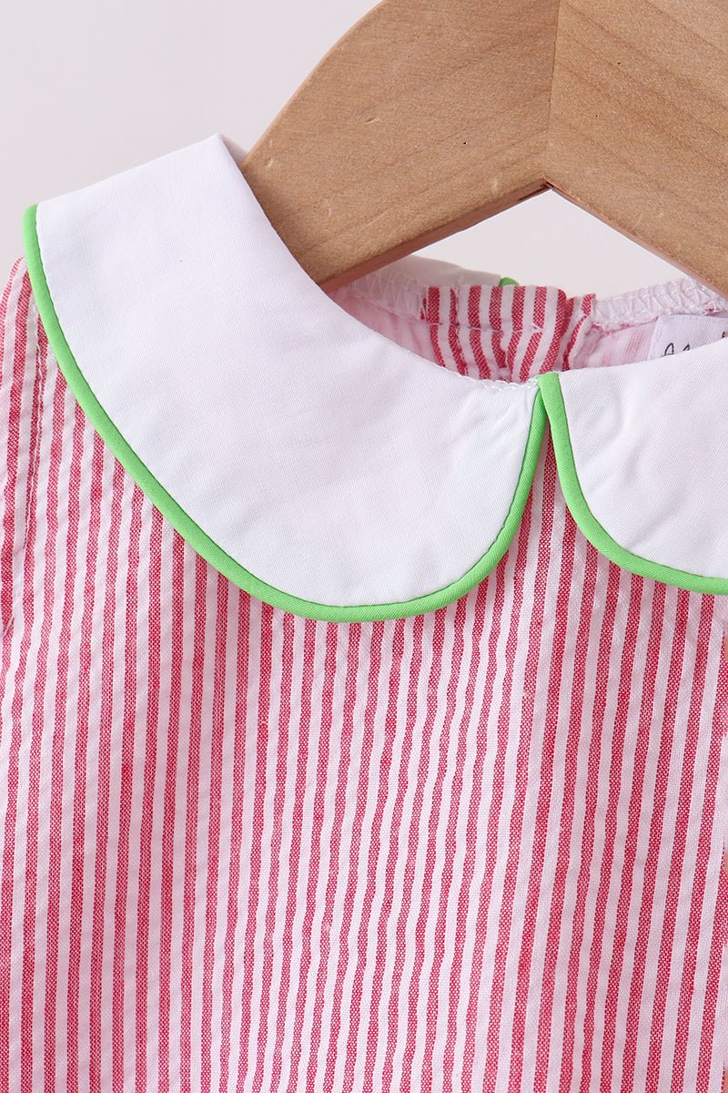 Red stripe watermelon embroidery seersucker bloomer set - Abbies Place