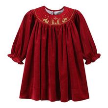 Load image into Gallery viewer, Red Velvet Nativity Smocked Dress
