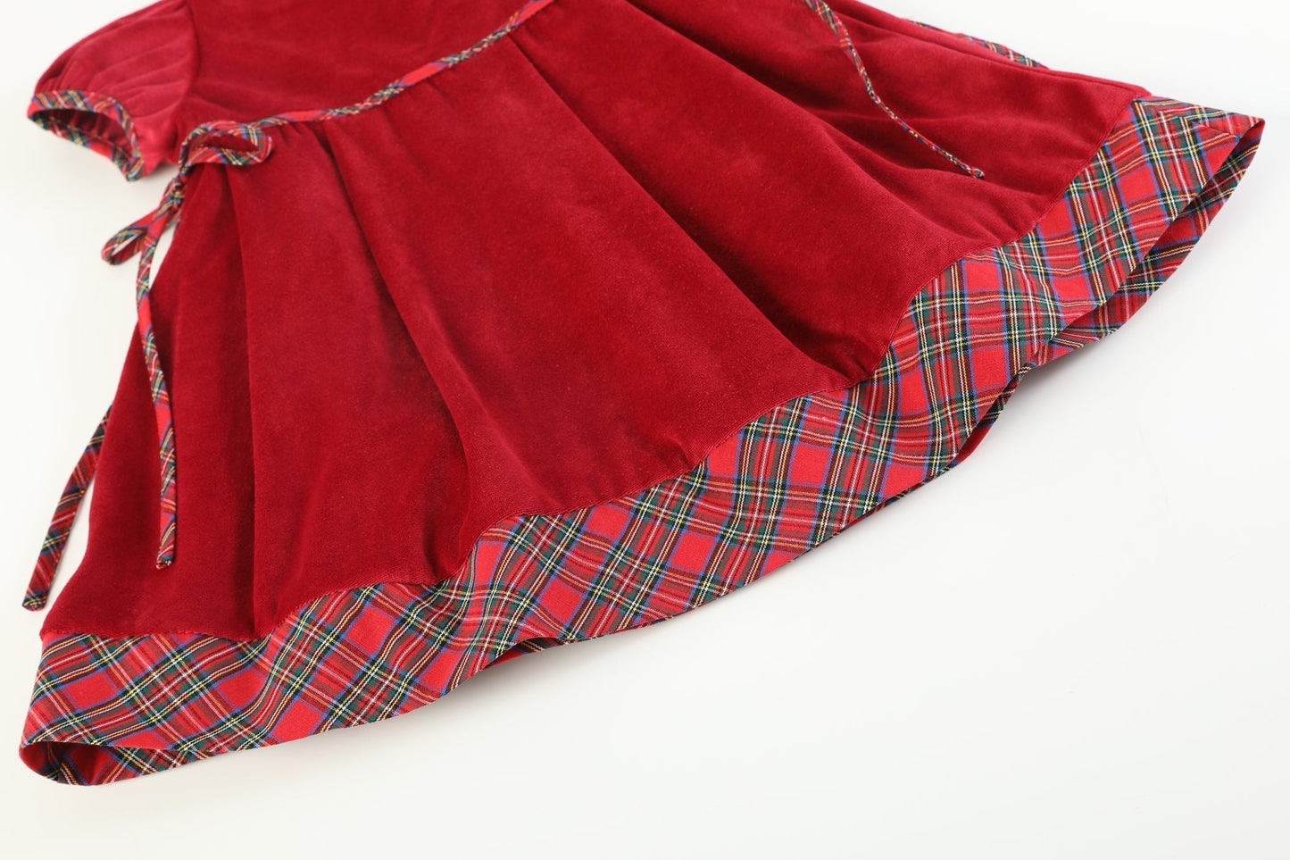 Red Velvet and Christmas Plaid Bow Dress - Abbies Place