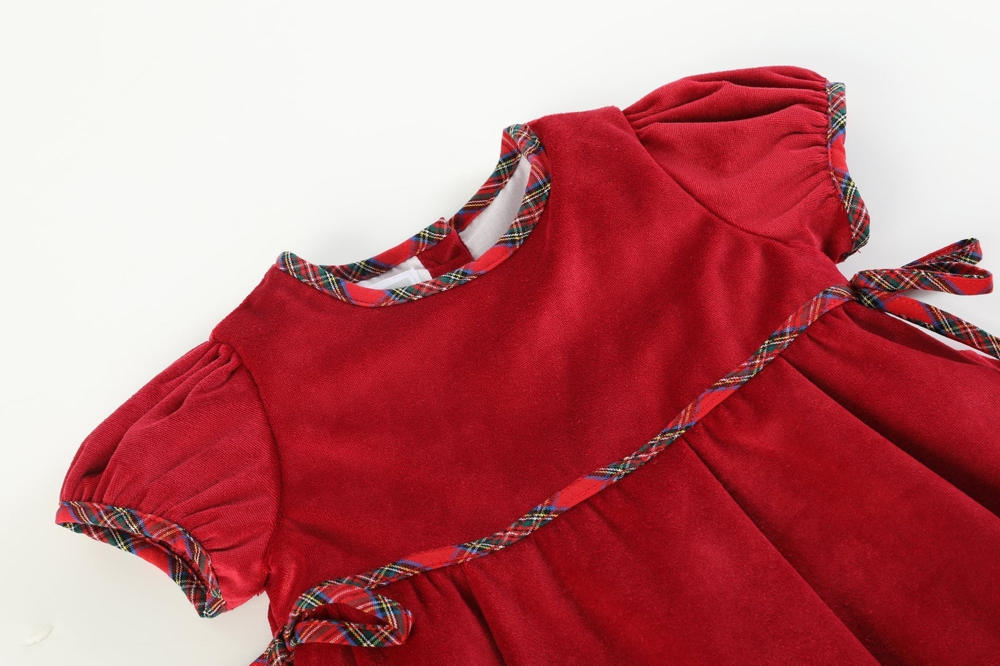 Red Velvet and Christmas Plaid Bow Dress - Abbies Place