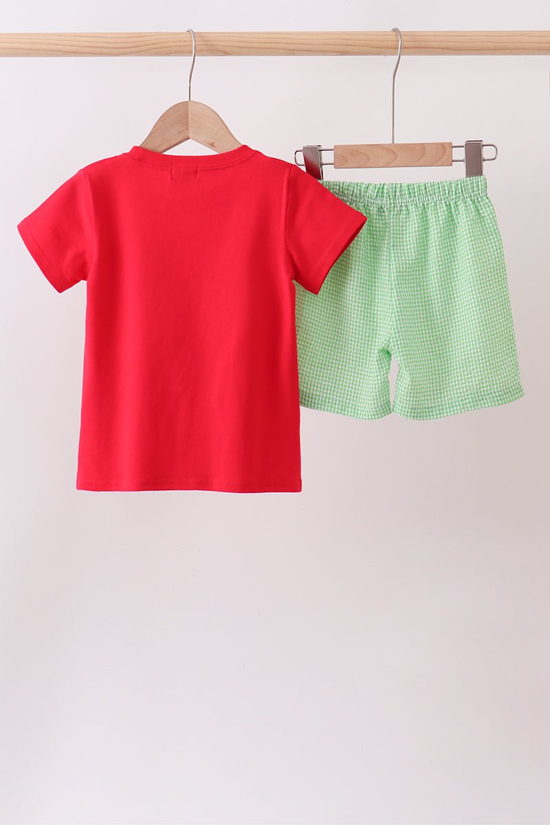Red watermelon embroidery shorts set - Abbies Place