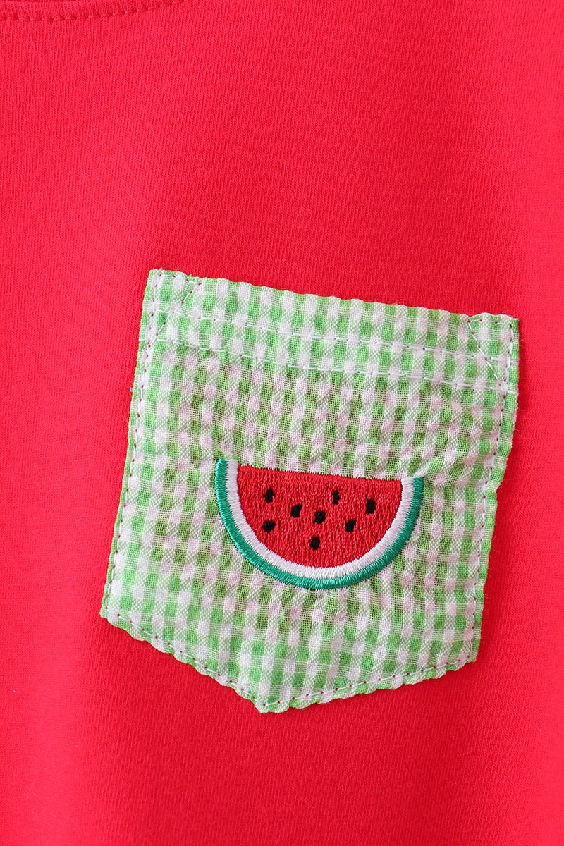 Red watermelon embroidery shorts set - Abbies Place