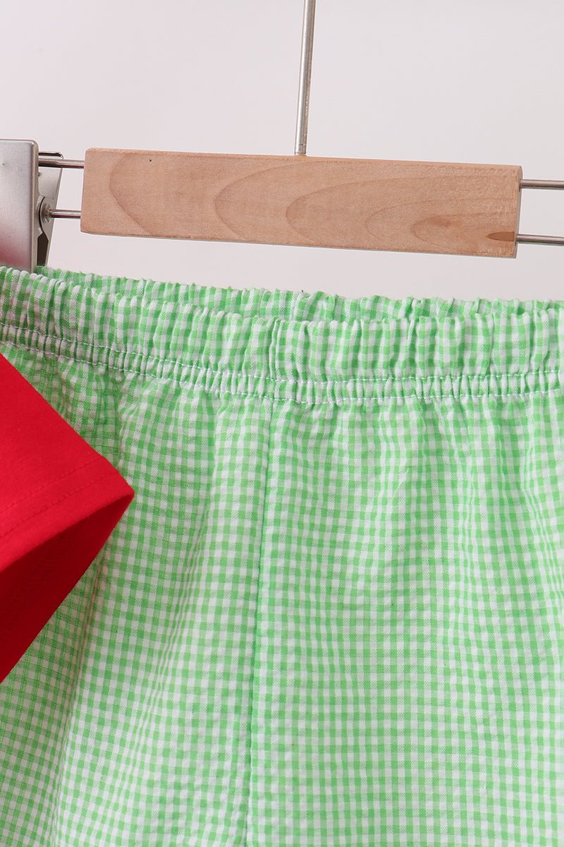 Red watermelon embroidery shorts set - Abbies Place