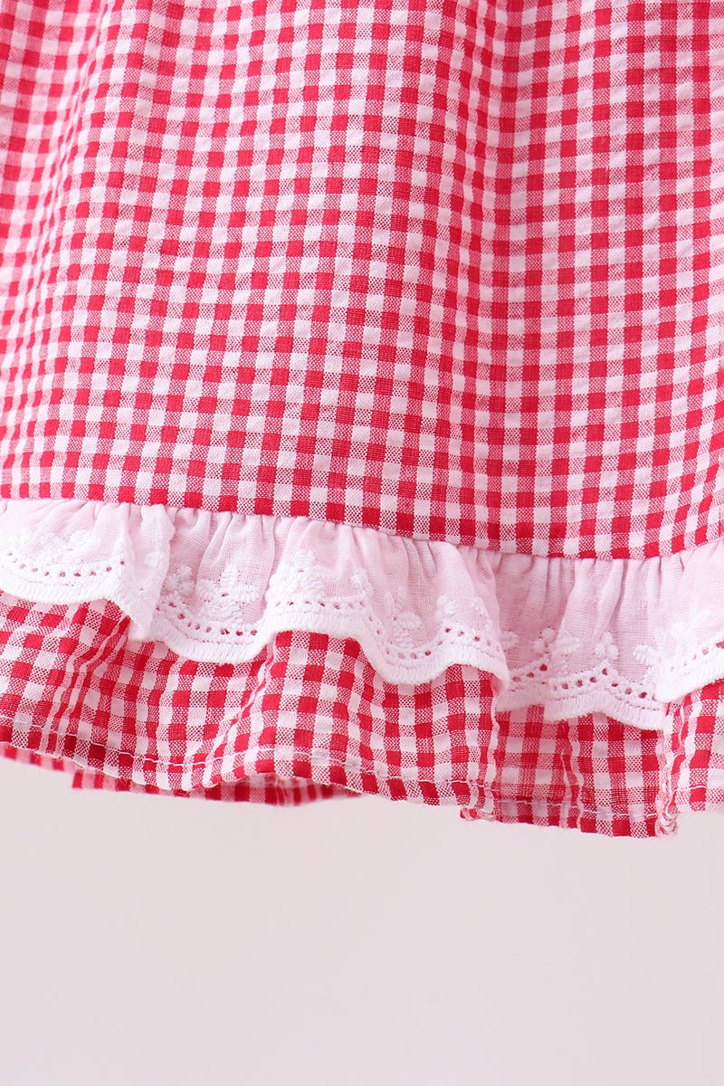 Red watermelon ruffle gingham bloomer set - Abbies Place