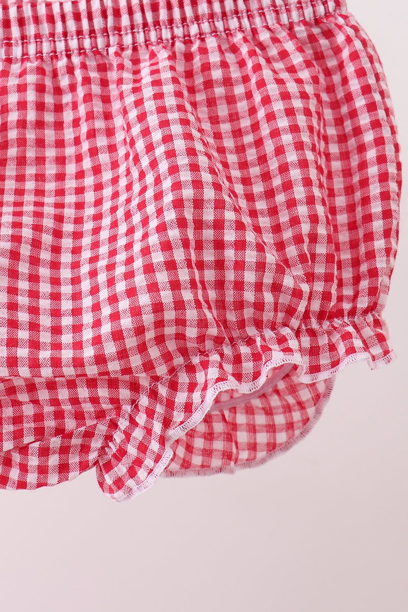 Red watermelon ruffle gingham bloomer set - Abbies Place