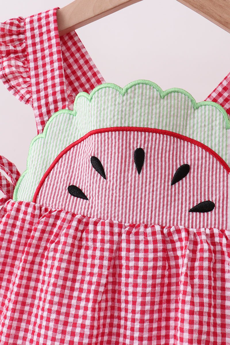 Red watermelon ruffle gingham bloomer set - Abbies Place