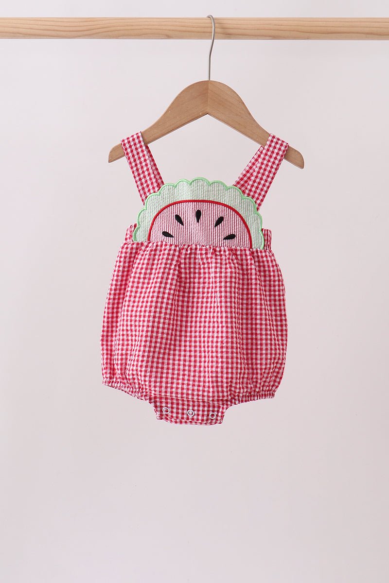 Red watermelon ruffle gingham bubble - Abbies Place