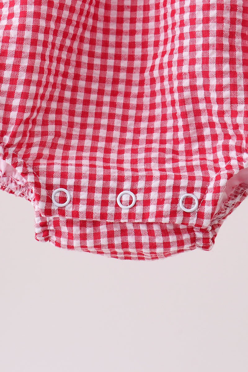 Red watermelon ruffle gingham bubble - Abbies Place