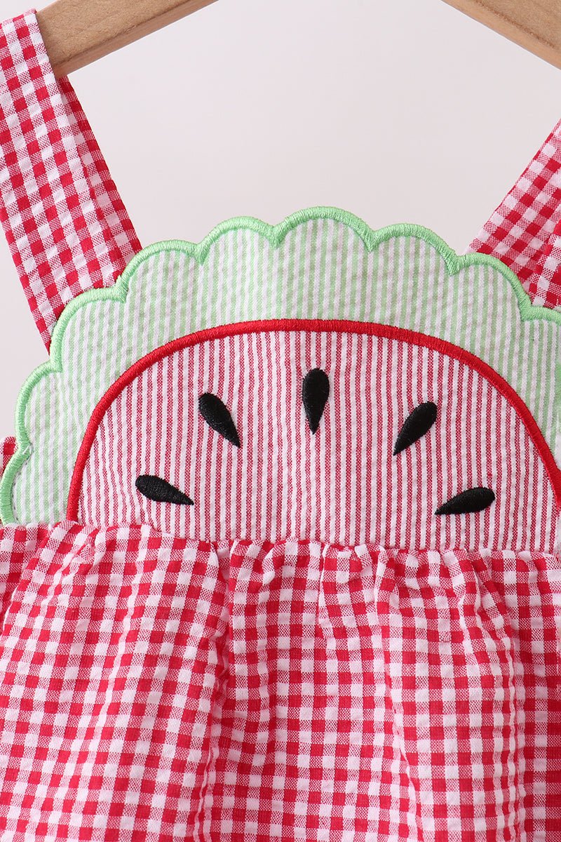 Red watermelon ruffle gingham bubble - Abbies Place