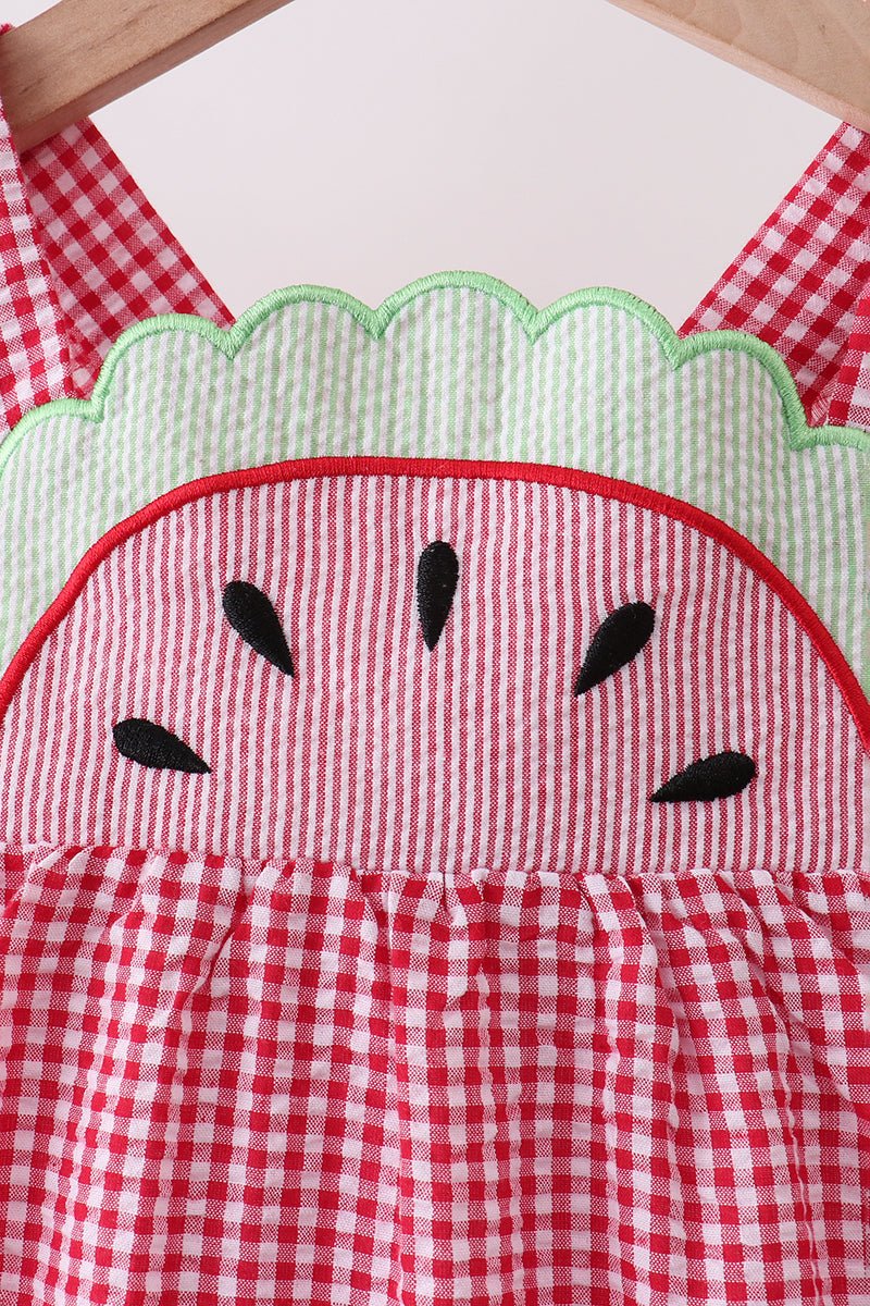Red watermelon ruffle gingham dress - Abbies Place