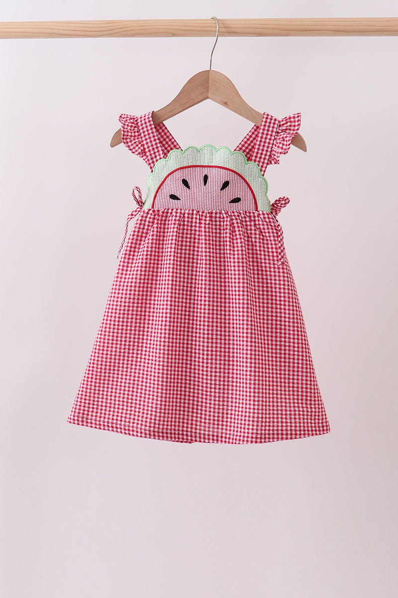 Red watermelon ruffle gingham dress - Abbies Place