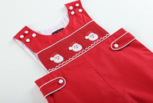 Load image into Gallery viewer, Red &amp; White Santa Smocked Overalls
