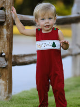 Load image into Gallery viewer, Christmas Tree Dog Smocking Embroidered Baby Boys Romper
