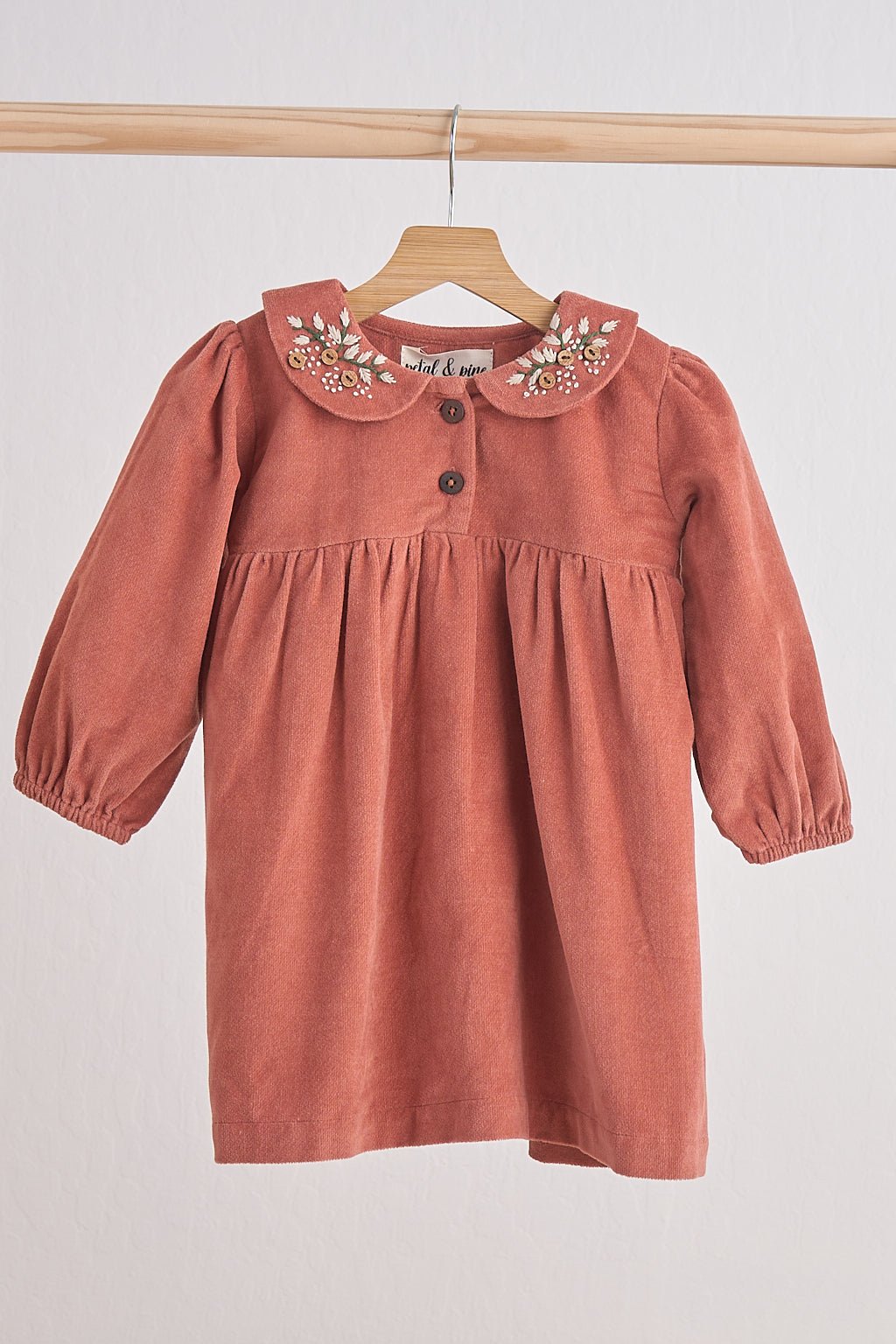 Rust floral embroidery velveteen girl dress - Abbies Place