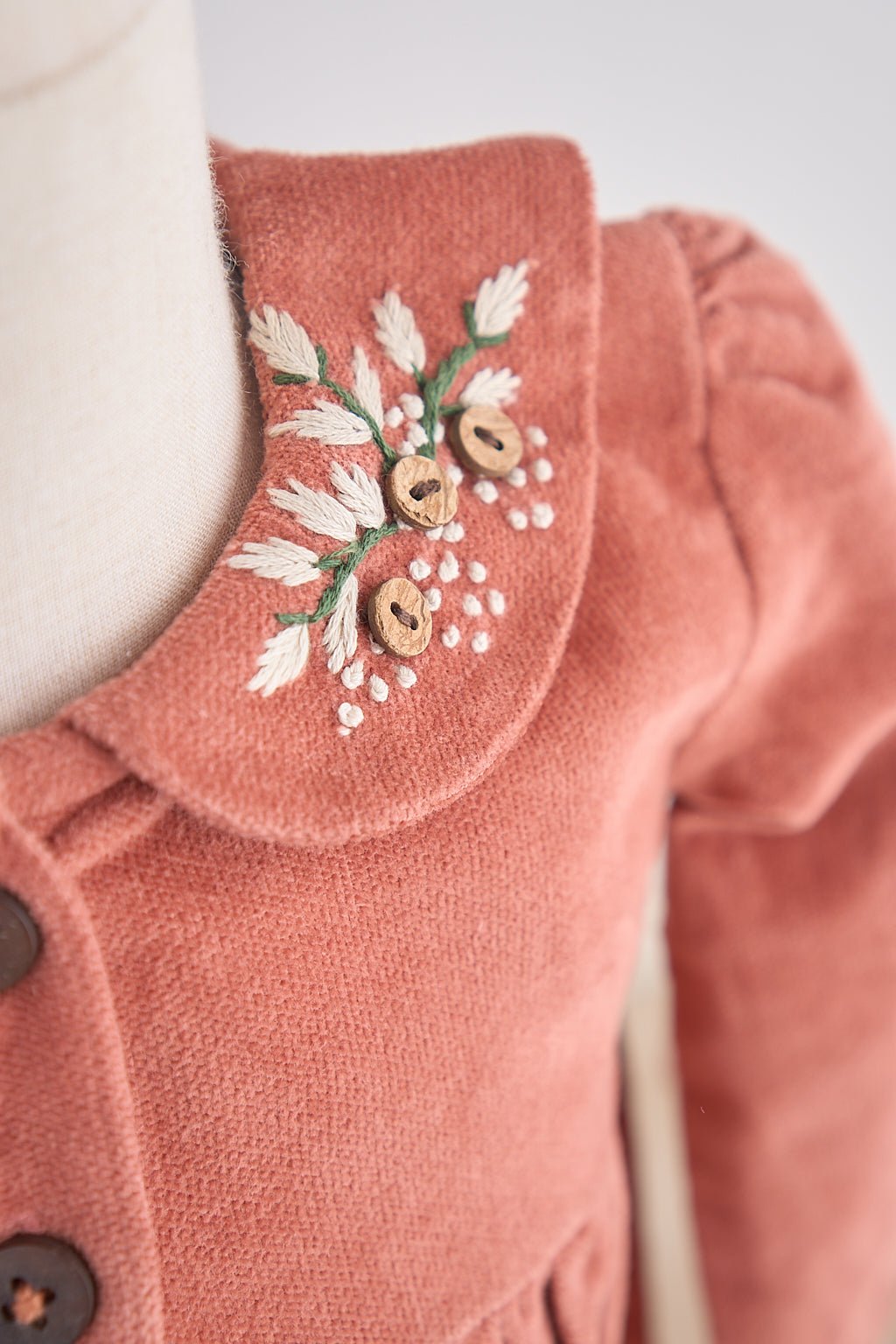 Rust floral embroidery velveteen girl dress - Abbies Place