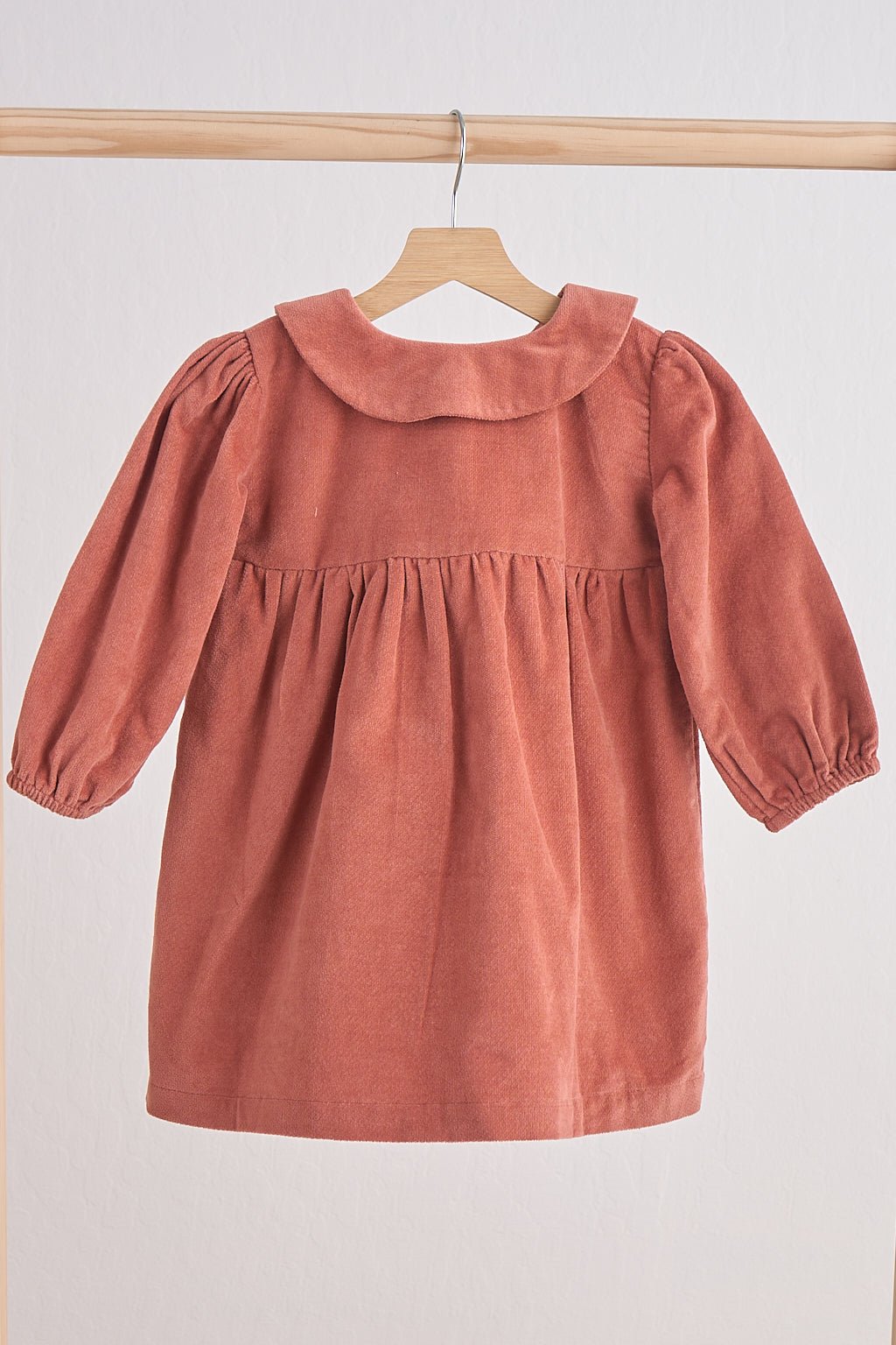 Rust floral embroidery velveteen girl dress - Abbies Place