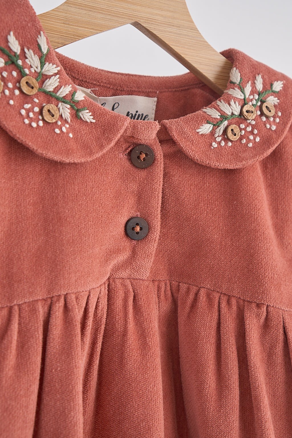 Rust floral embroidery velveteen girl dress - Abbies Place