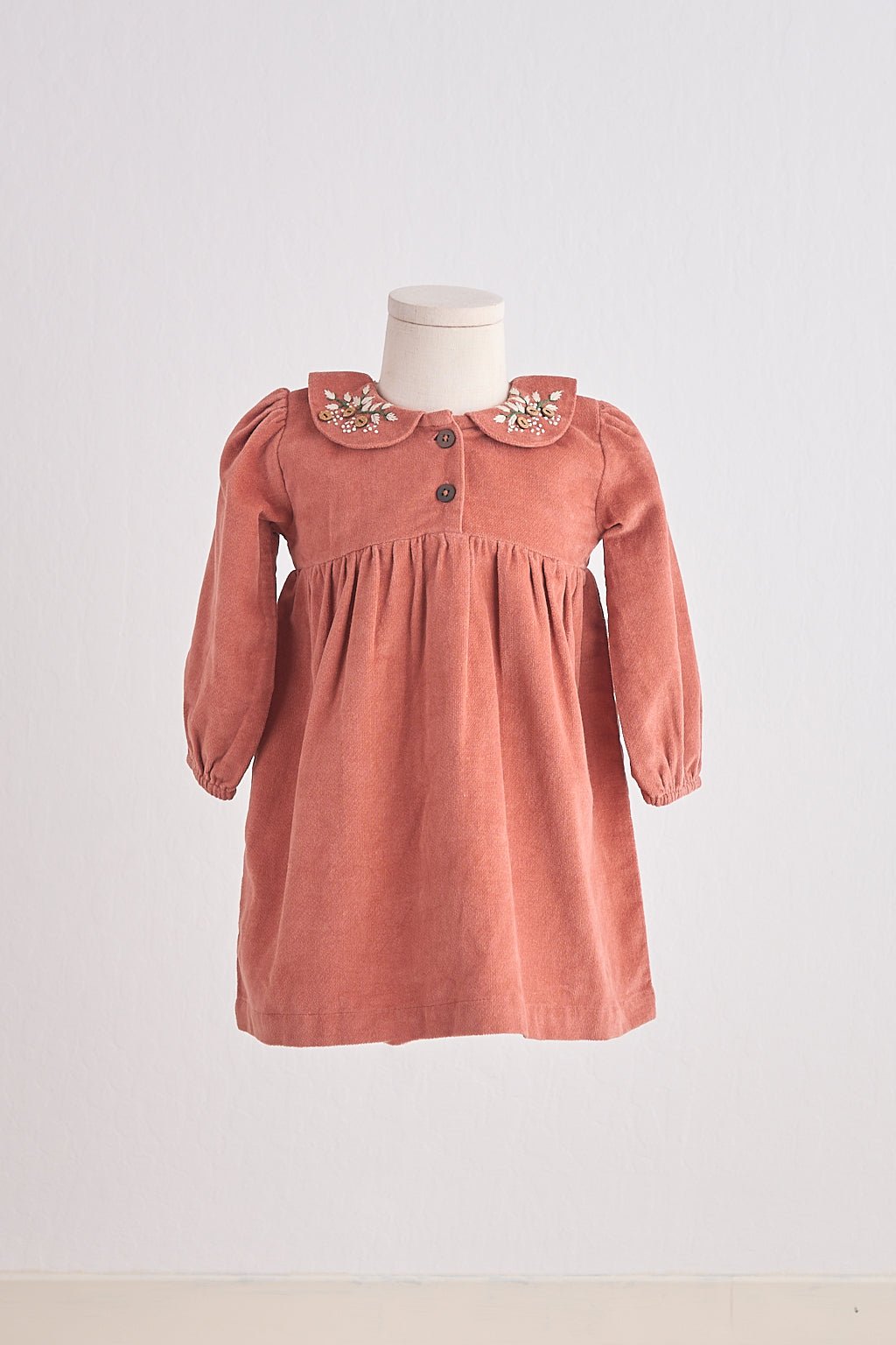 Rust floral embroidery velveteen girl dress - Abbies Place