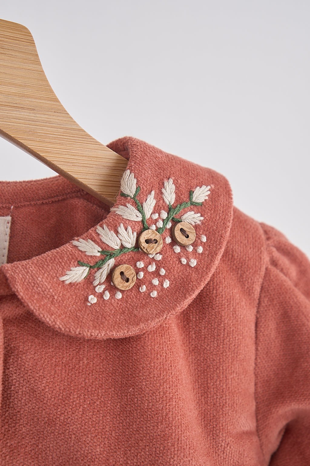 Rust floral embroidery velveteen girl dress - Abbies Place