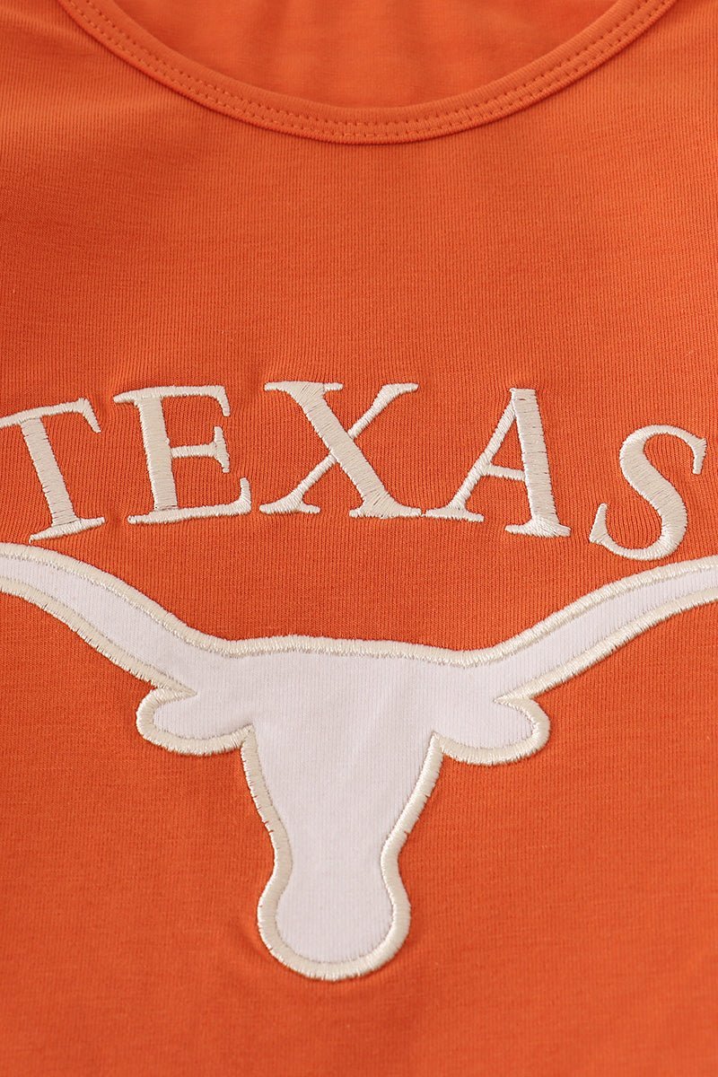 Rust Texas embroidery bow skorts set - Abbies Place