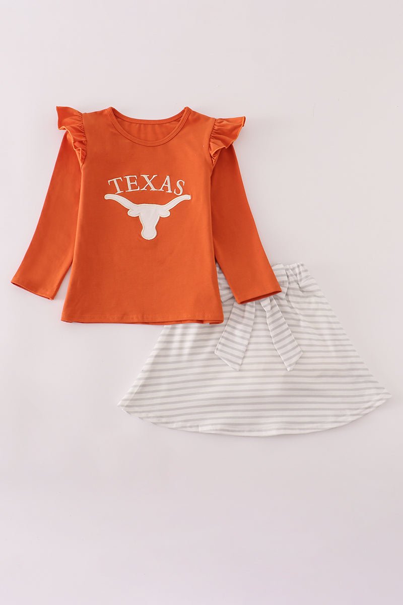 Rust Texas embroidery bow skorts set - Abbies Place