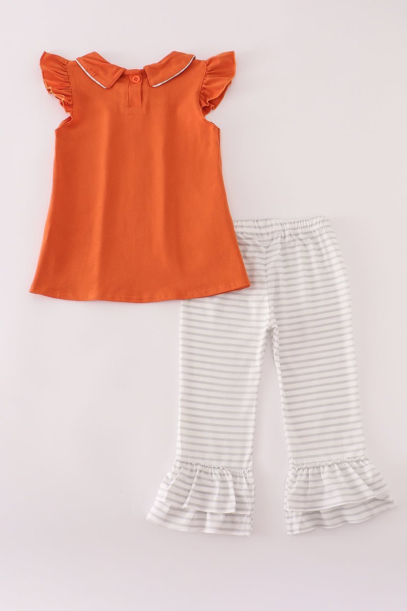 Rust Texas embroidery ruffle pants set - Abbies Place