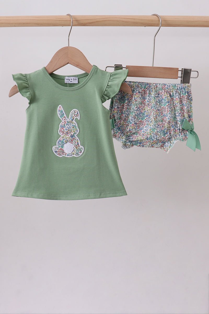 Sage bunny applique bloomer set - Abbies Place