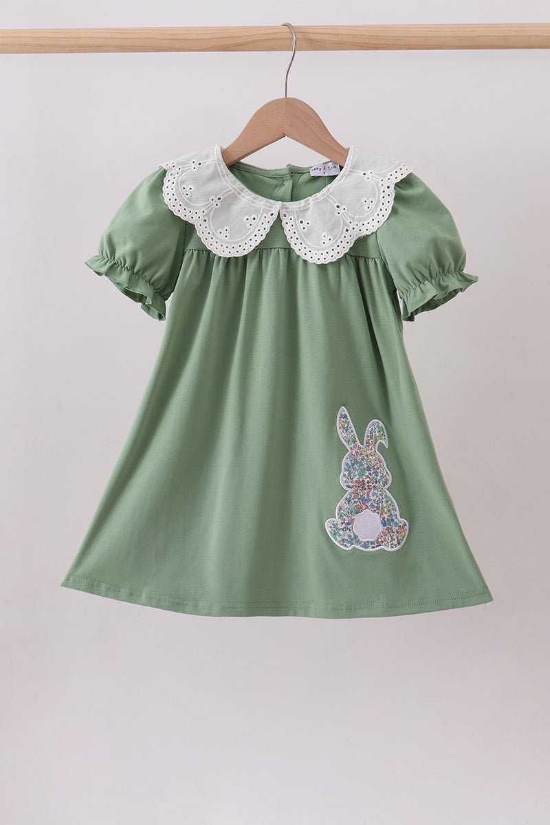 Sage bunny applique lace collar dress - Abbies Place