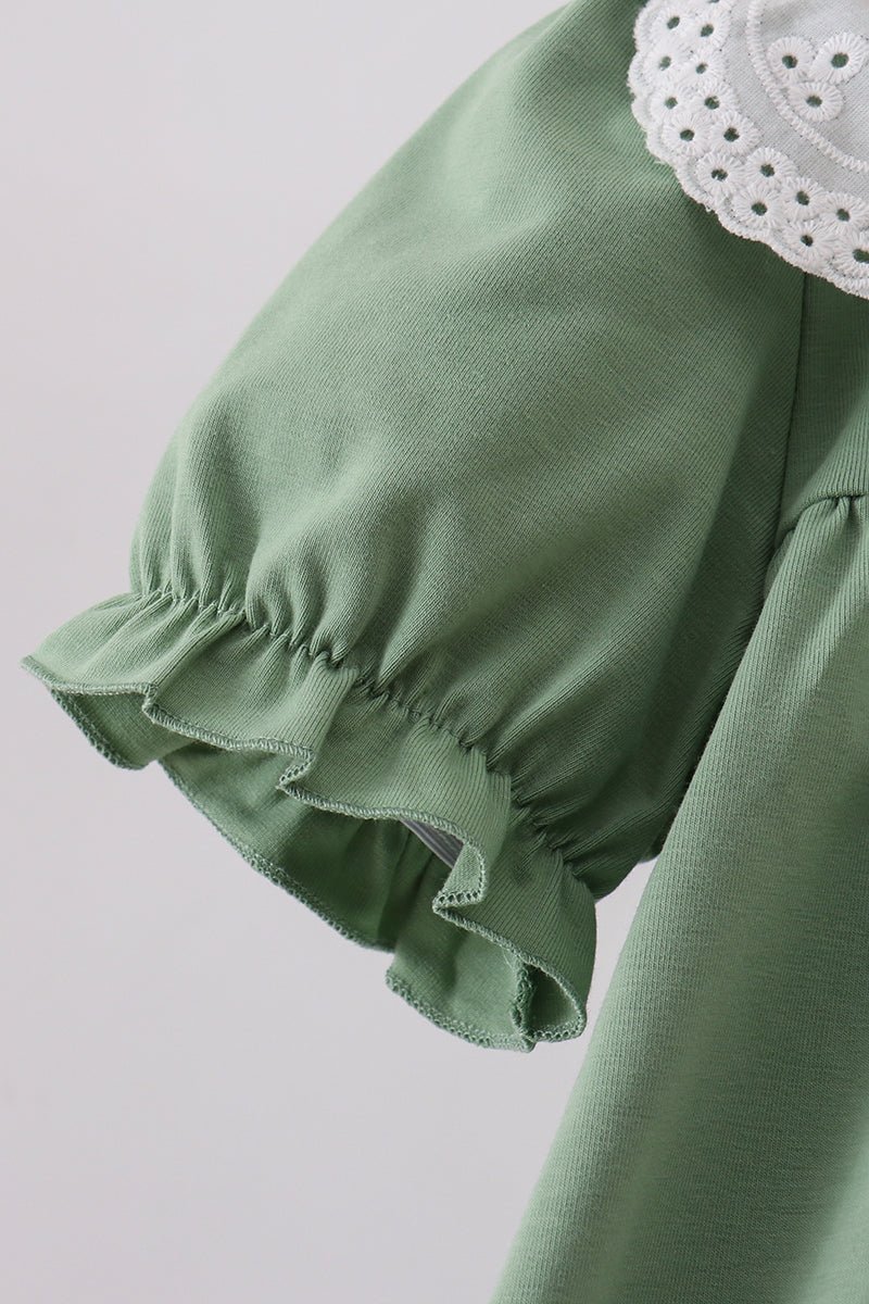 Sage bunny applique lace collar dress - Abbies Place