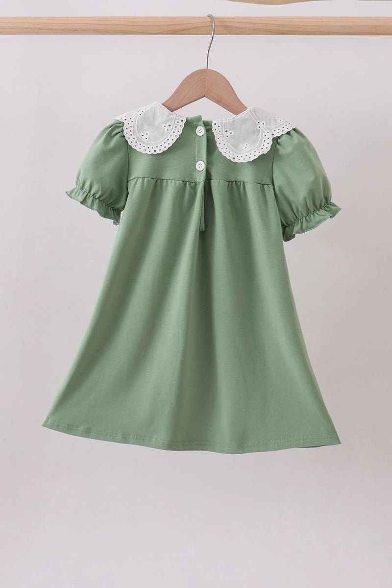 Sage bunny applique lace collar dress - Abbies Place