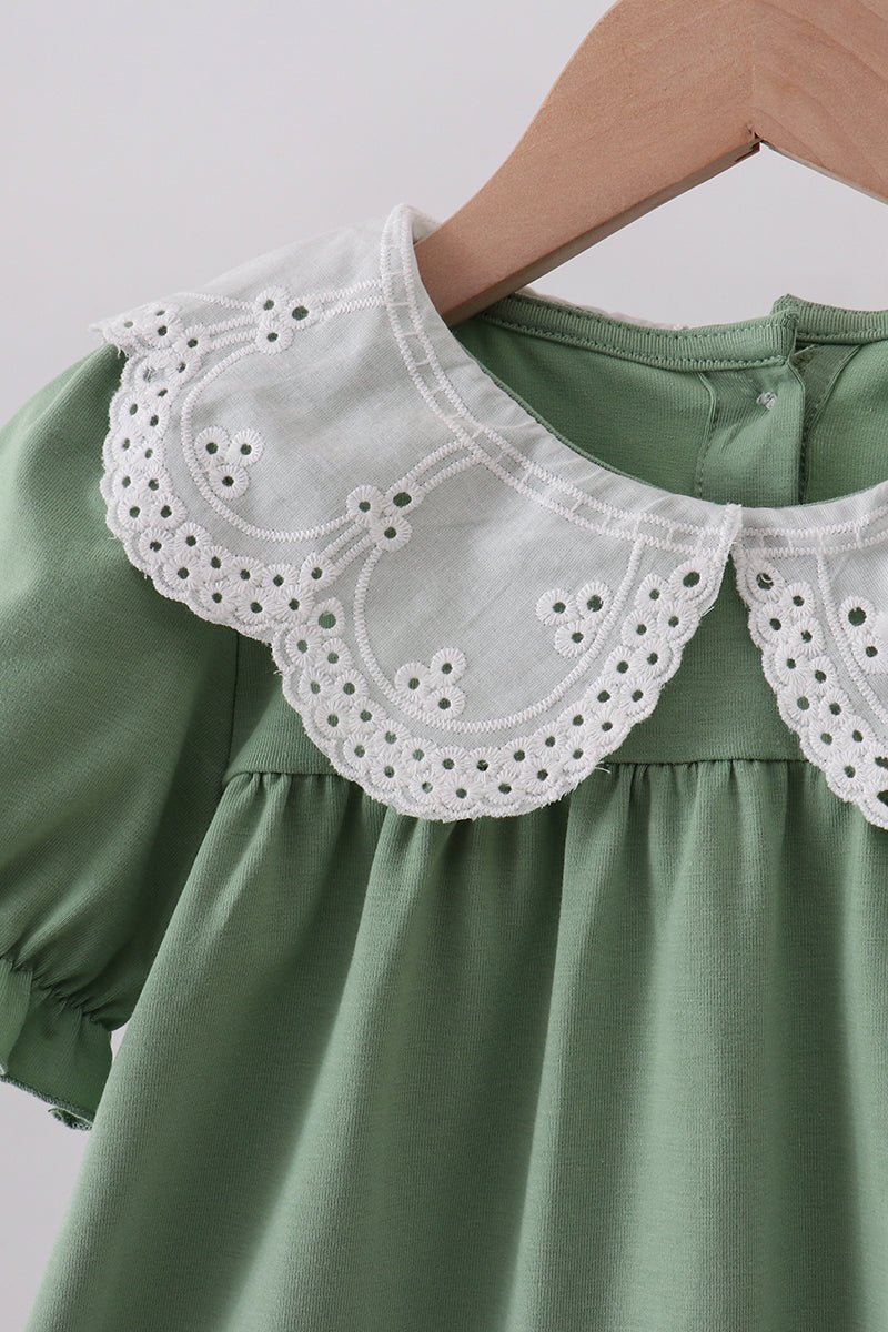 Sage bunny applique lace collar dress - Abbies Place
